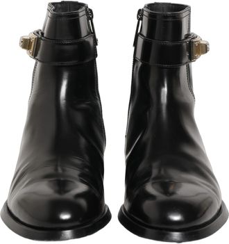 Dolce & Gabbana Mens Black Leather Logo Buckle Mid Calf Boots Shoes
