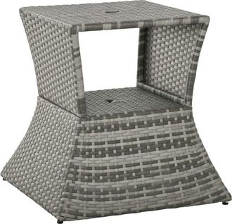 OUTSUNNY Rattan Wicker Tea Coffee Table w/ Umbrella Hole Storage Space Grey