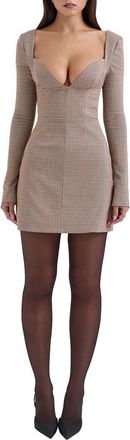 House of CB Angelie Structured Long Sleeve Minidress in Brown Check at Nordstrom, Size X-Small D