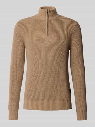 Replay Strickpullover mit Stehkragen und Reißverschluss in Camel, Größe XXL