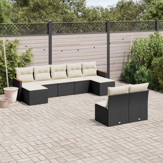 vidaXL Set De Sof&aacute;s De Jard&iacute;n 8 Piezas Y Cojines Rat&aacute;n Sint&eacute;tico Negro Vidaxl