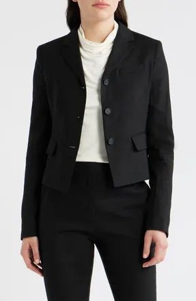 BOSS Jori Linen Blend Jacket in Black at Nordstrom, Size 14