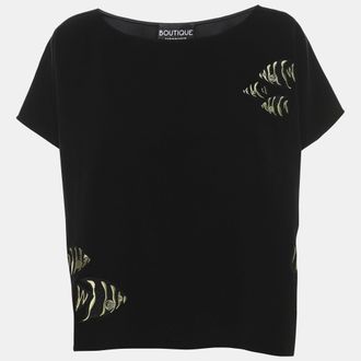 Moschino Boutique Moschino Black Satin Embroidered Top