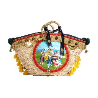 Dolce & Gabbana Tote Bags, female, Multicolor, Size: ONE SIZE Woven Straw Basket Embellished Sicily Bag