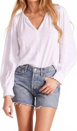 bobi Smocked Sleeve Split Neck Top In Ballet Pink