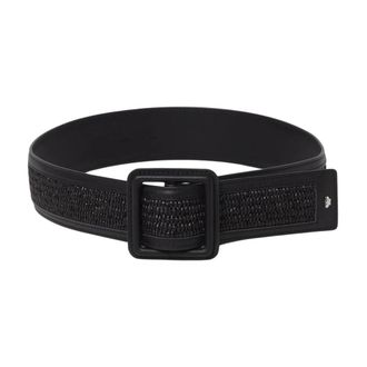 Max Mara Gevlochten Raffia Riem met Lederen Gesp - Dames - Riemen - Zwart - ONE Size - Leer - Accessoires