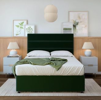 Bedmaster Plush Velvet 2 Drawer Divan Base & Lined Headboard in Emerald | Size: Double