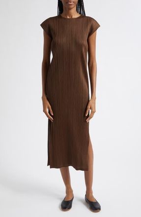Pleats Please Issey Miyake Swing Solid Pleated Midi Dress in Brown at Nordstrom, Size 3