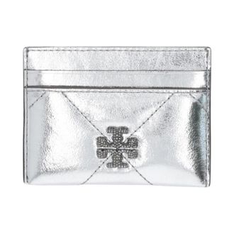 Tory Burch Accessoires, Dames, Grijs, ONE Size, Leer, Kira Diamond Quilt Metallic Card Case