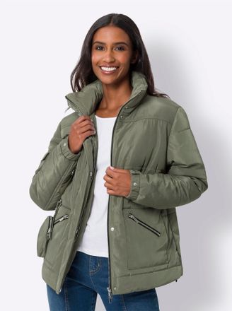 Heine Langjacke HEINE, Damen, Gr. 34, gr&uuml;n (khaki), 100% Polyester, Wattierung:100% Polyester, unifarben, Jacken Langjacke