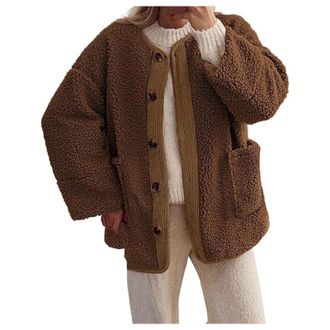 Generic DUHENWU Womens Winter Sherpa Fleece Jacket Coat Casual Long Sleeve Button up Fuzzy Sherpa Fleece Jackets Warm Winter Fluffy Teddy Cardigan Teddy Fleec