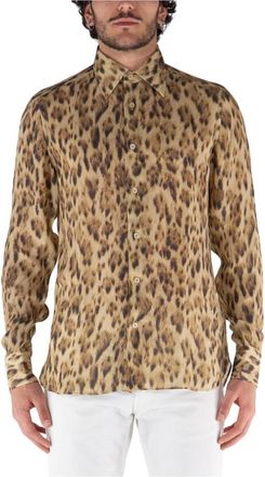 Tom Ford Overhemden, Heren, Bruin, L, Katoen, Zijden Overhemd met All-Over Print