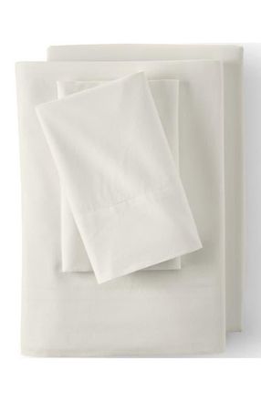 Lands End Essential Garment Washed Cotton Bed Sheet Set in Ivory at Nordstrom, Size Queen