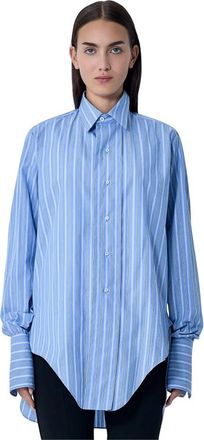 Maison Margiela Gestreept katoen poplin overhemd - Dames - Overhemden - Blauw - XS - Katoen - Overhemden