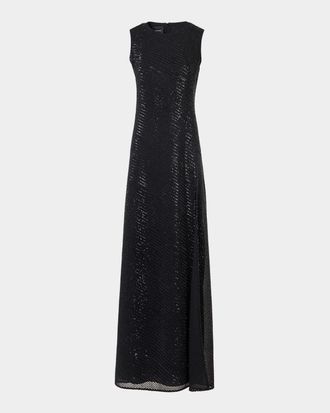 Akris Diagonal Sequins On Silk Georgette Gown
