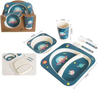Trade Shop Trade Shop - Set Pappa Per Bambini 5 Pezzi Con Piatti Bicchieri E Posate Materiale Bamboo