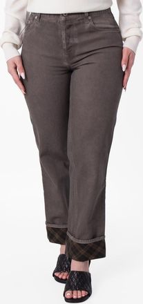 Burberry Check Pattern Wide Leg Cotton Jeans, Size 27