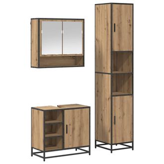 vidaXL Juego De Muebles De Ba&ntilde;o Con Estante 3 Pcs Roble Artesanal