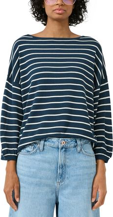 QS by s.Oliver 3/4 Arm-Pullover QS, Damen, Gr. XS (34), blau wei&szlig;, Strick, Obermaterial: 50% Polyacryl, 50% Viskose, geringelt, gestreift, l&auml;ssig geschnitten h&uuml;ftbed