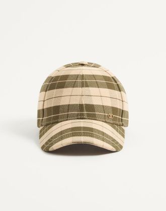 Valentino Garavani Baseball Cap Valentino Garavani VLogo Signature In Tessuto Check Uomo VERDE/BEIGE 57