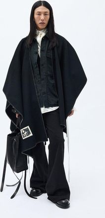 Ann Demeulemeester Ovart Rectangular Cape With Printed Leather Patch