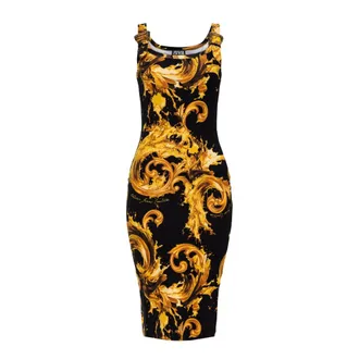 Versace Jeans Couture Midi Dresses, female, Black, Size: 2XS Fitted Dress with Spaghetti Straps