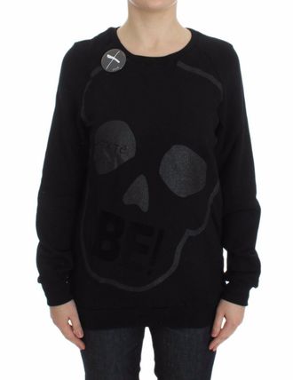 Exte Cotton Motive Print Crewneck Pullover Womens Sweater