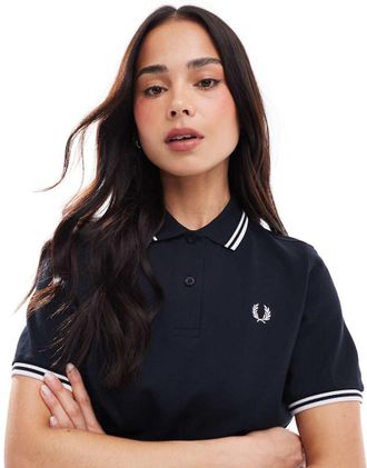 Fred Perry Polo blu navy e bianca con doppia riga a contrasto sui bordi