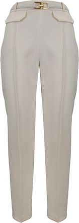 Elisabetta Franchi Dames Rits Haak Broek - Dames - Broeken - Wit - XL - Leer - Broeken