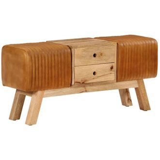 vidaXL Vidaxl - Banco Bok Madera De Mango Piel De Cabra Aut&eacute;ntica Marr&oacute;n 107 Cm