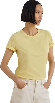 Lauren Ralph Lauren Embroidered-crest Cotton Jersey T-Shirts Womens T Shirt Light Lemon Sorbet : XL
