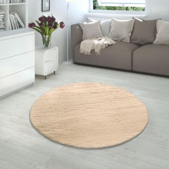 Paco Home Paco Home - Alfombra Pelo Largo Sal&oacute;n Sint&eacute;tica Suave Monocolor Diferentes Colores Y Tama&ntilde;os Arena, 150x170 Cm Ovalado