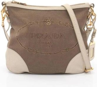 Prada Pre-owned Cross Body Bags, female, Beige, Size: ONE SIZE Pre-owned Canvas Cross Body Bag