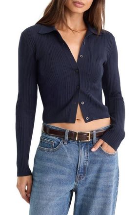 Good American The Ladder Rib Cardigan in Midnight Blue at Nordstrom, Size X-Large