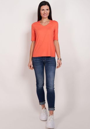 Seidel Moden V-Shirt SEIDEL MODEN, Damen, Gr. 52, orange (koralle), Jersey, Obermaterial: 95% Viskose, 5% Elasthan, figurumspielend h&uuml;ftlang, V-Ausschnitt, eingese
