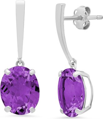 MAX + STONE 14k White Gold Solitaire Oval-Cut Gemstone Drop Earrings (10x8mm)