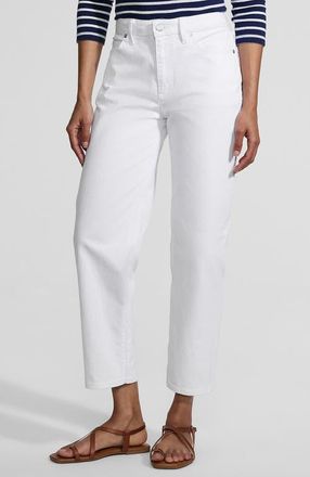 Lands End Soft Denim Mid Rise Relaxed Straight Crop Jeans in White at Nordstrom, Size 18Short