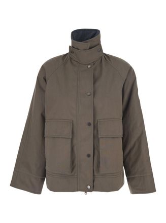 Brunello Cucinelli Brown Jacket With High Neck And Patch Pockets On The Chest In Wool Woman