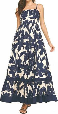 Pinch Design Floral Tiered Maxi Dress In Navy/ Ivory
