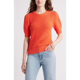 Caslon Elbow Sleeve Cotton Sweater in Coral Hot at Nordstrom Rack, Size X-Small