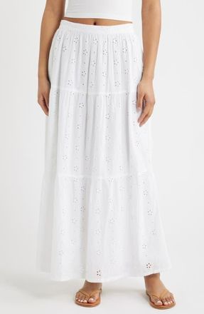 Rip Curl Oasis Broderie Tiered Maxi Skirt in White at Nordstrom, Size Xx-Small