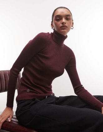 Ralph Lauren maglione a collo alto in maglia bordeaux scuro-Rosso