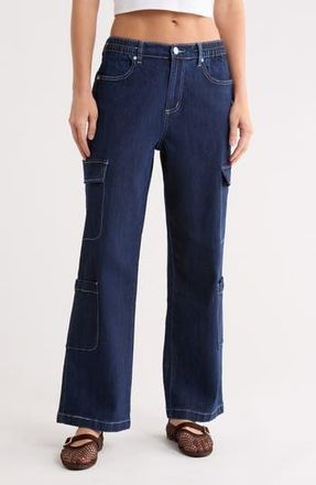Madden Girl High Waist Wide Leg Cargo Jeans in Dark Rinse at Nordstrom Rack, Size X-Large