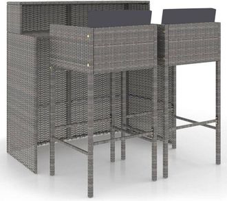 vidaXL Set De Muebles Bar Jard&iacute;n 3 Pzas Y Cojines Rat&aacute;n Sint&eacute;tico Gris Vidaxl