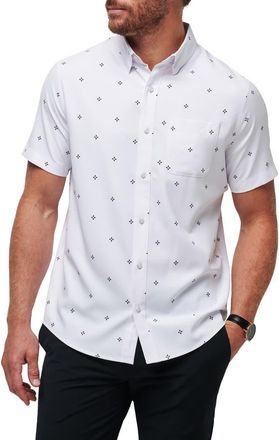 Travis Mathew Olive Branch Geo Print Short Sleeve Button-Up Shirt in White at Nordstrom Rack, Size Xx-Large