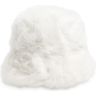 Tasha Extra Fluffy Faux Fur Bucket Hat in White at Nordstrom Rack