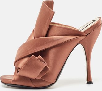 N&deg;21 N21 Brown Satin Raso Knot Peep Toe Mules
