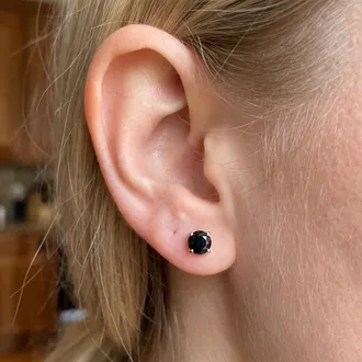 Pompeii3 1.00Ct Round Brilliant Cut Heat Treated Black Diamond Stud Earrings in 14K Gold Classic Setting
