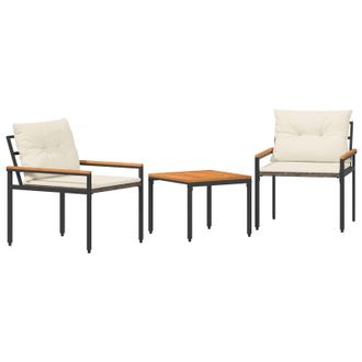 vidaXL Juego De Muebles De Exterior 3 Pcs Blanco Crema Rat&aacute;n Sint&eacute;tico Vidaxl
