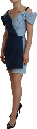 Dolce & Gabbana Womens Two Tone Blue Patchwork Denim Mini Dress Cotton Elastane